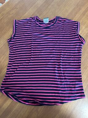 Striped Crewneck Tee in Navy and Pink
